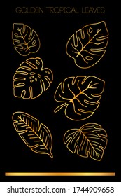 GOLDEN TROPICAL LEAVES. vector set of six tropical golden leaves.