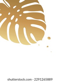 Golden Tropical Leaves With White Background 
, Vector Illustration
