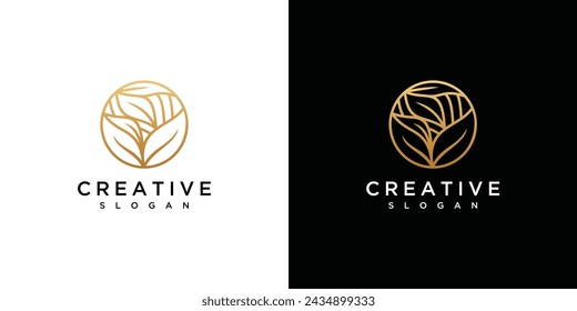 golden tropical plant logo vector made with lines