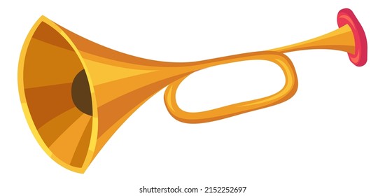 Golden trumpet icon. Cartoon brass music instrument