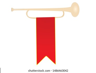 Golden  trumpet with ribbon. vector illustration