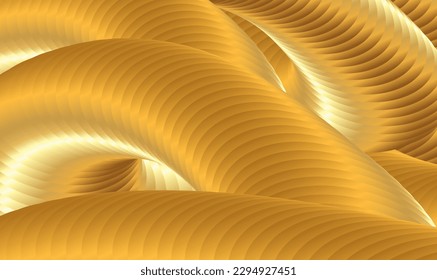 Golden tubes metallic wavy background. Gradient Mesh. Motion graphic style. Flexible 3d cylindrical stripe. Loops and curves. 3d Tube paste, Cover design, wallpaper, banner, flyer. Vector EPS10.