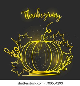 Golden turkey with autumn leaves on grey background.