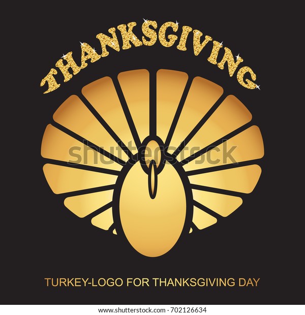 Golden Turkey Logoiconsymbol Happy Thanksgiving Day Stock Vector