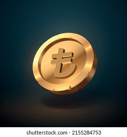 Golden turkish money coin with glow and shadow effect