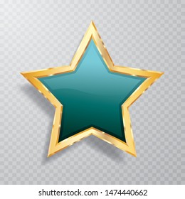 golden turquoise star with transparent shadow, commercial success icon