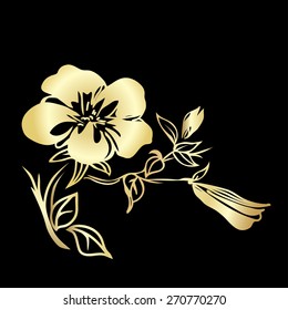 Golden twig blossoms. Vector illustration