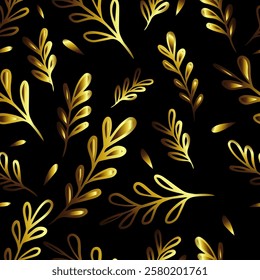 Golden twigs on a dark background. hand drawing. Not AI, Vector illustration.