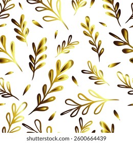 Golden twigs on a white background. hand drawing. Not AI, Vector illustration.