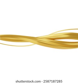 Golden twisted ribbons on white. Abstract gold intertwined wave shapes. Curvy yellow metal lines stream. Vector 3D background. Realistic deluxe design. Elegant luxurious backdrop. Jewelry pattern