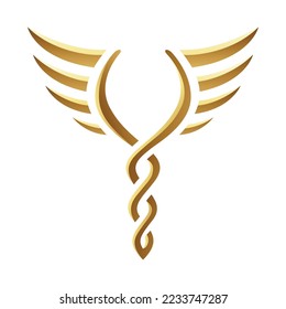 Golden Twisted Torch with Wings on a White Background