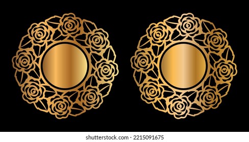 Golden two frame with flower rose , golden design