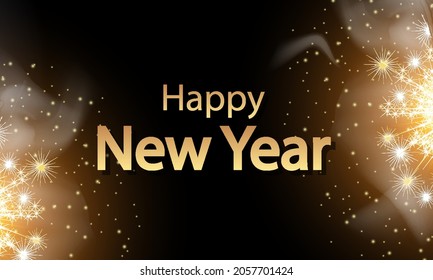 Golden typography on dark background happy new year, vector art illustration.