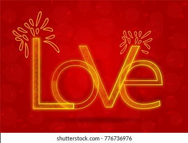 Golden typography text on red background in concept of Love for happy valentine.