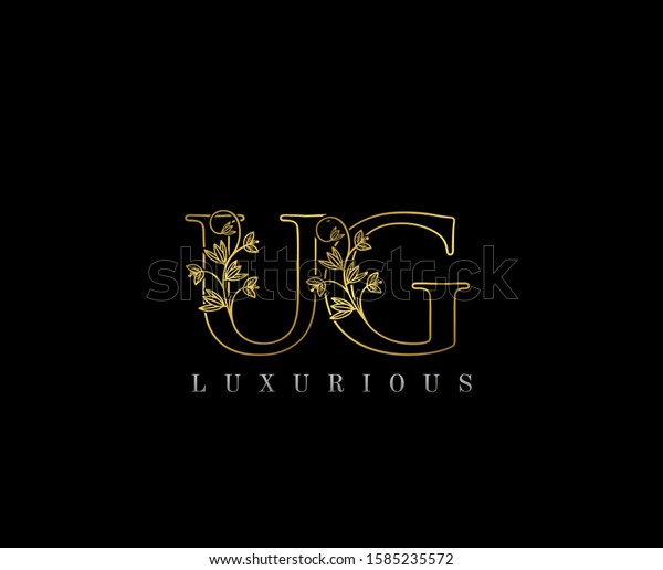 Golden U, G and UG Letter Classy Floral Logo\
Icon,  Elegant Design.