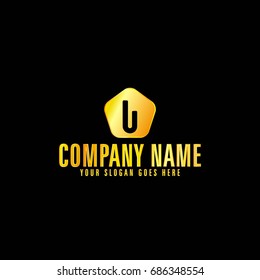Golden U Letter Emblem with Black Background, Vector, Illustration