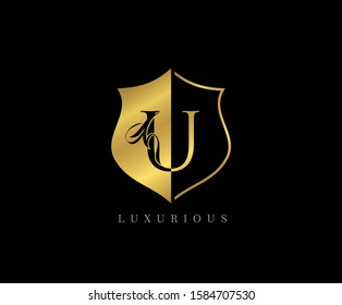 Golden U Luxury Shield Logo Icon 
