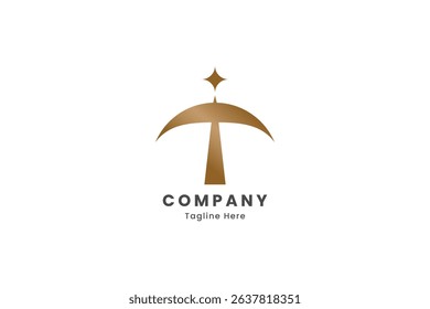 Golden Umbrella and Star Logo, vector design, goat concept logo