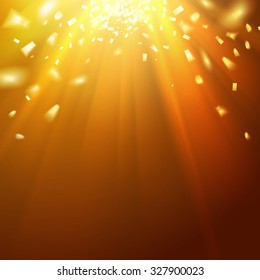 Golden underwater abstraction. Fallen sparks and sun rays in the gold sea. Vector illustration