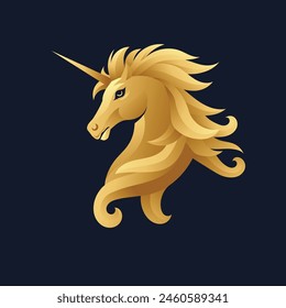 golden unicorn symbol on dark blue background vector