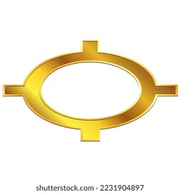 Golden universal currency sign isometric top view isolated on white. Character used to denote an unspecified currency. Vector design element.