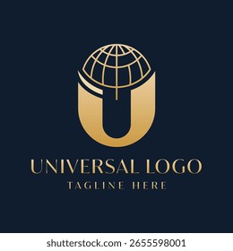 Golden Universal U Logo with Globe Modern Global Business Icon