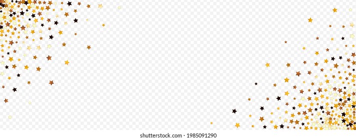 Golden Universe Vector Panoramic Transparent Background. Gilded Twinkle Starry Illustration. Glitter Celebration Template.  Sparkling Festive Confetti Texture.
