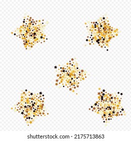 Golden Universe Vector Transparent Background. Sparkling Effect Rain Design. Confetti Holiday Texture.  Gold Elegant Glow Wallpaper.