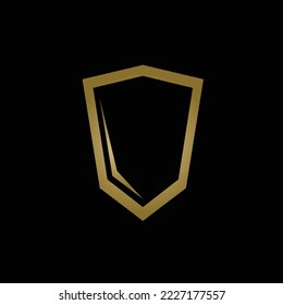 Goldenes ungewöhnliches Hexagon-Schild, Vektorlogo. Rahmen aus umrissem Logo-Element. Logo für Sport, Luxusprodukt, Marke, Unternehmen, Wirtschaft und Veranstaltung.