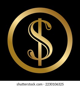Golden US dollar signs isolated on black background.