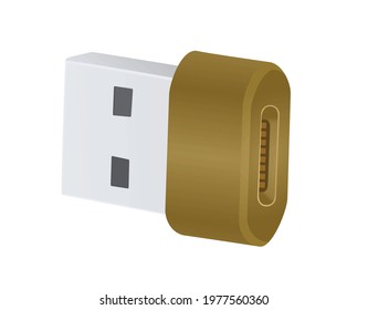 Golden USB adapter. vector illustration