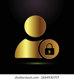 Icono de usuario dorado con candado que simboliza la seguridad y la privacidad de la información personal en línea