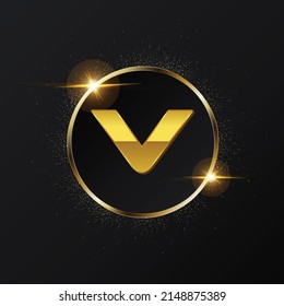 Golden V letter logo, Rounded Letter V logo design, Patch, Monogram, Initial letters logo, Sign and symbols, Gold colored metal chrome uppercase V alphabet,  Golden V letter vector illustration