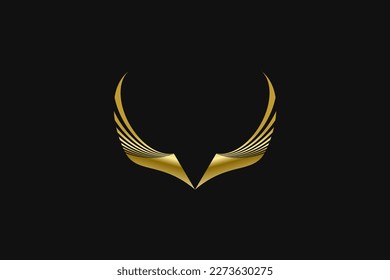 GOLDEN V LETTER AND WINGS WITH BLACK MATE BACKGROUND VECTOR