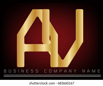 Golden A and V Logo designs template, Vector illustration. Abstract vector logo in a metal gold color style
