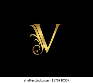 Gold Letter V Logo V Letter Stock Vector (Royalty Free) 1662453889