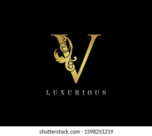 Golden V Luxury Logo Icon, Classic V Letter Logo Design.