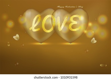 Golden Valentine concept background with space for text, illustration vector.