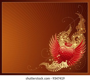 Golden Valentine design with Heart. Vector illustration.