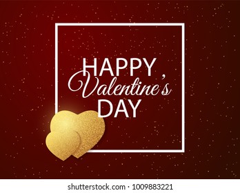 Golden valentine hearts covered with glittering dust. Vector EPS10 background.