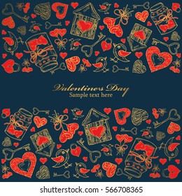 Golden Valentine's day background. hand drawn