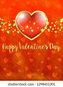Golden Valentines Day Card, Gold and Red Heart on Red Heart Background - Valentine Card