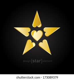 Golden Valentines Day Star. Company logo template.