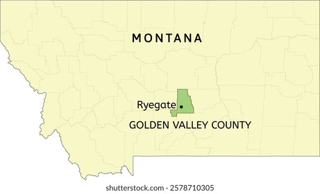 Golden Valley County and town of Ryegate location on Montana state map