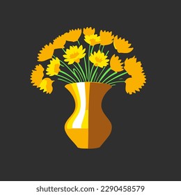 golden vase with yellow flowers