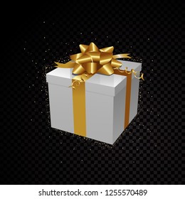 Golden vector 3D gift box isolated on black background