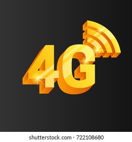 Golden vector 4g icon. isolated on dark background.