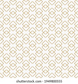 Golden vector abstract geometric pattern with linear shapes, rhombuses, diamonds. Stylish minimal gold and white geo texture. Subtle modern luxury background. Repeat design for decoration, print, web