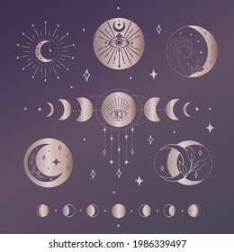 Golden vector abstract mystic line design elements