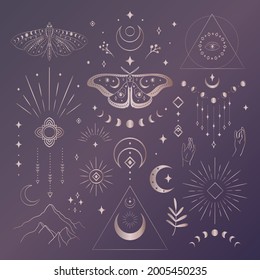 Golden vector abstract mystic line design elements